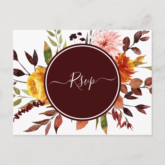 Carte Postale Jardin d'automne Bourgogne Aquarelle Mariage RSVP (Devant)