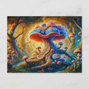 Carte Postale Jardin de champignons fantastiques Couleurs psyché