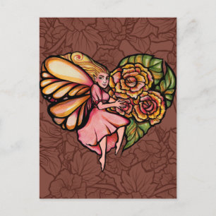 Carte Postale Jardin de fées fleurs de cœur de fée         