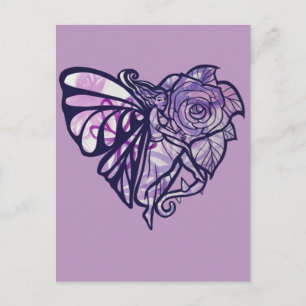 Carte Postale Jardin de fées rose pourpre Fées de jardinage Cœur