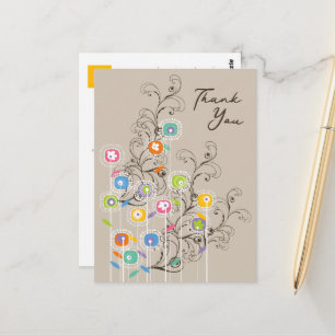 Carte Postale Jardin de fleurs coloré et funky pour vous remerci