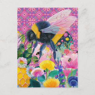 Carte Postale Jardin de fleurs sauvages de miel capricieux abeil