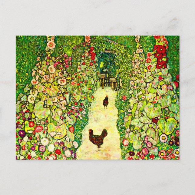 Carte Postale Jardin de Gustav Klimt avec des poules (Devant)