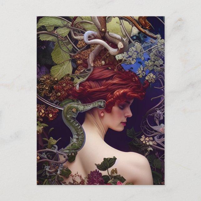 Carte Postale Jardin de la femme Eden, les arbres et les serpent (Devant)