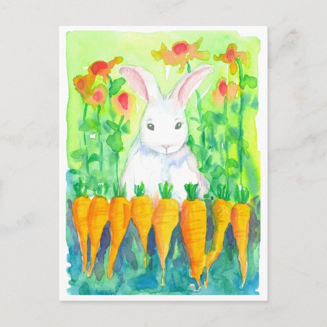 Carte Postale Jardin de printemps du lapin blanc (Devant)