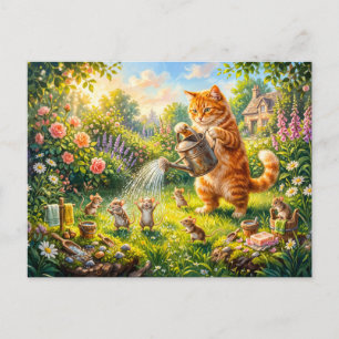 Carte Postale Jardin d'eau amusant pour chat et souris