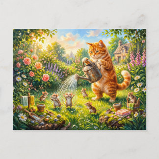 Carte Postale Jardin d'eau amusant pour chat et souris