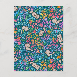 Carte Postale Jardin fantaisiste de Pebble Chat Gris et Floral L