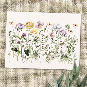 Carte Postale Jardin Fleur sauvage couleur aquarelle