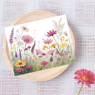 Carte postale Jardin fleur sauvage - Rose, Jaune &