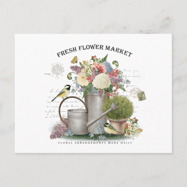 Carte Postale Jardin fleuri Vintage (Devant)