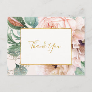 Carte Postale Jardin Floral Élégant Rose Pâle Remerciements Pa