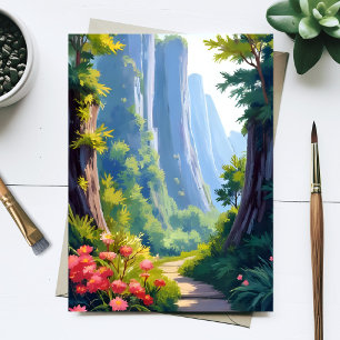 Carte Postale Jardin Floral Luxuriant Aquarelle Paysage Vert