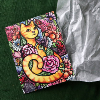 Carte Postale Jardin Orange Tabby Chat