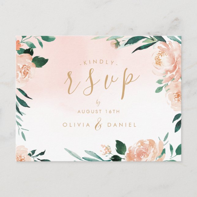 Carte Postale Jardin romantique aquarelle mariage floral RSVP (Devant)