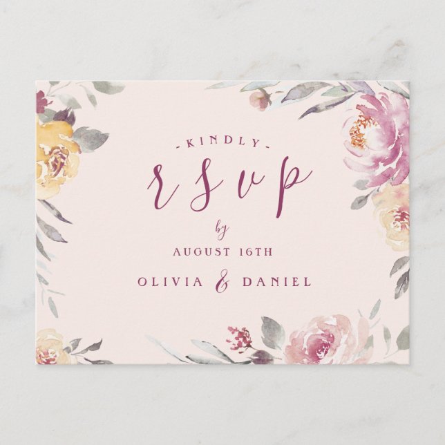 Carte Postale Jardin romantique aquarelle mariage floral RSVP (Devant)