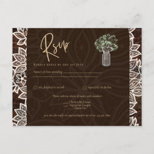 Carte Postale Jardin rustique Bois Mariage Dentelle en bois RSVP