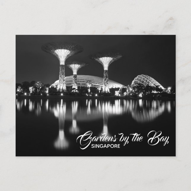 Carte Postale Jardins de la baie Singapour Black and White Postc (Devant)