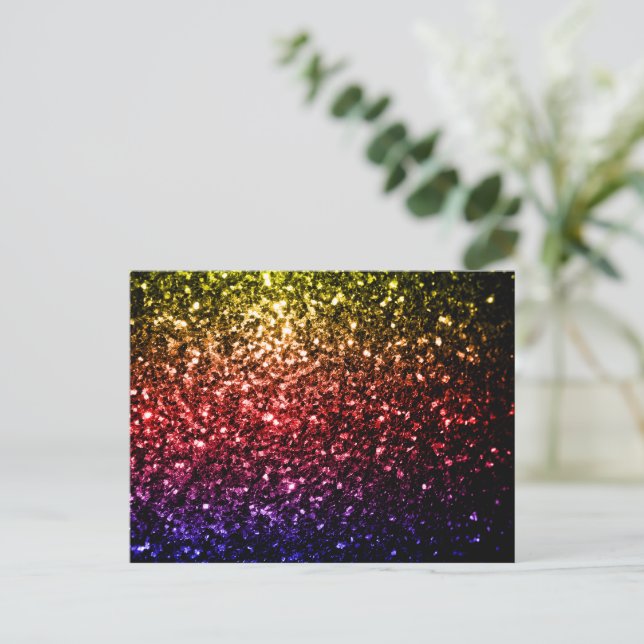 Carte Postale Jaune arc-en-ciel rouge violet faux parties scinti (Debout devant)