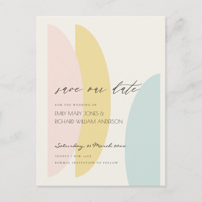 CARTE POSTALE JAUNE BLEU AQUA BLEU MARIAGE SAUVER NOTRE DATE (Devant)