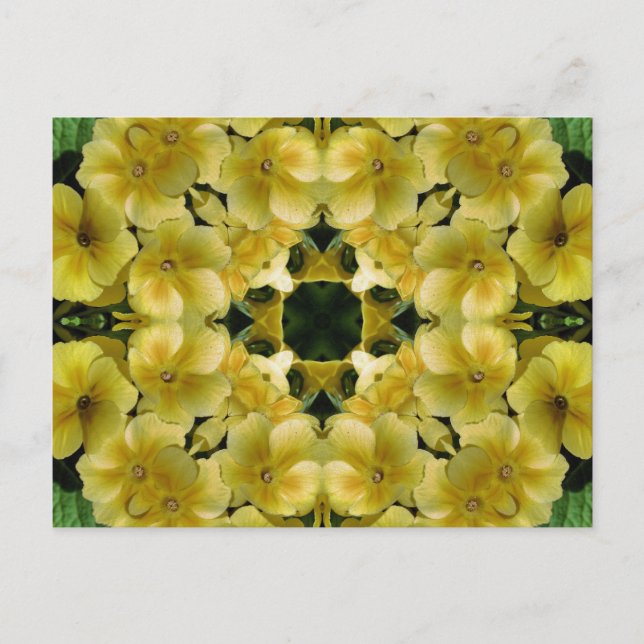 Carte postale jaune de fleur d'art de kaléidoscope (Devant)