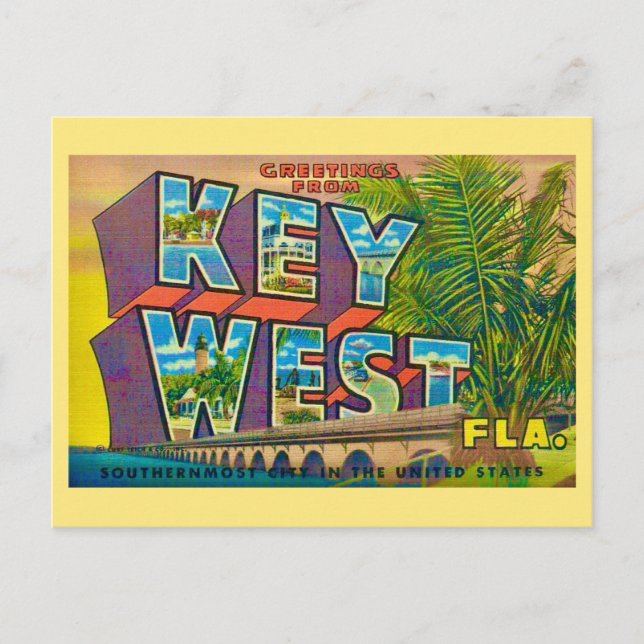 Carte postale jaune de Key West (Devant)