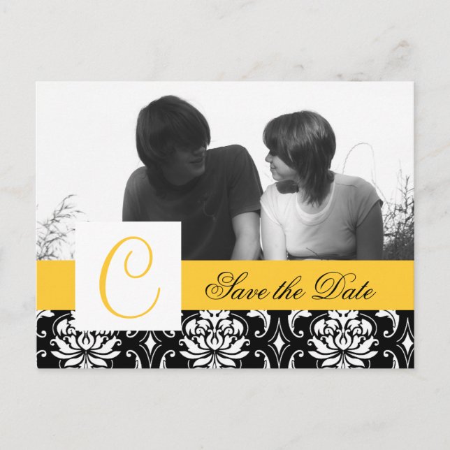 Carte postale jaune de sauvegarde de date en noir  (Devant)