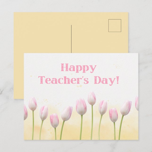 Carte Postale Jaune floral Joyeuse Fête des enseignants (Devant / Derrière)