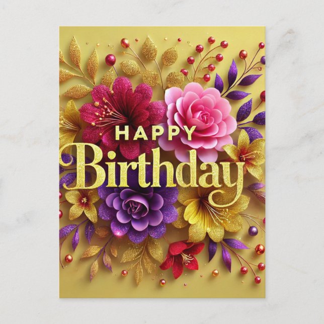 Carte postale Jaune Florale Anniversaire (Devant)