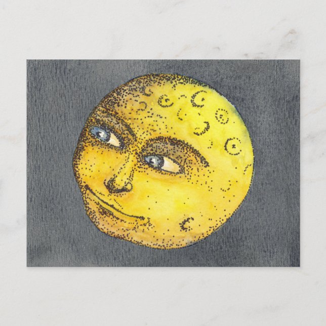 Carte postale Jaune Happy Moon Face (Devant)