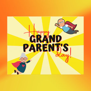 Carte Postale Jaune Superhero Grand-Parents Jaune