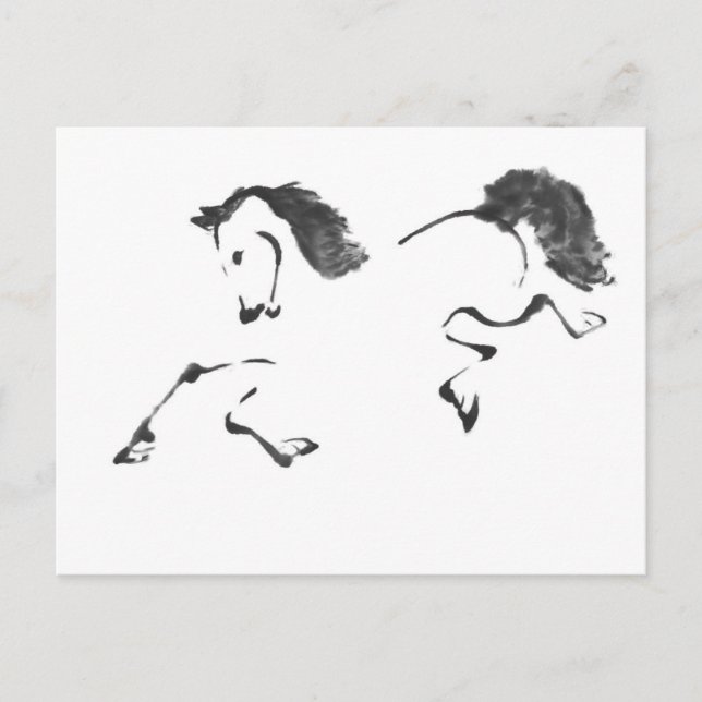 Carte Postale Jaunt - Cheval Sumi-e Peinture (Devant)