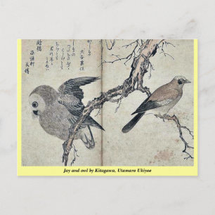 Carte Postale Jay et hibou de Kitagawa, Utamaro Ukiyoe