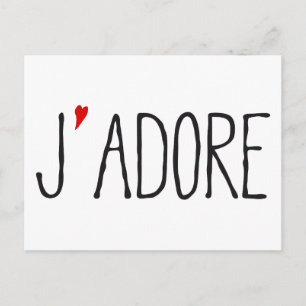 Carte Postale Je adore, l'art des mots français au coeur rouge