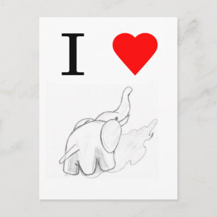 Carte Postale Je coeur les éléphants