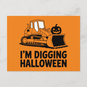 Carte Postale Je creuse Halloween Citrouille Tracteur Visage enf