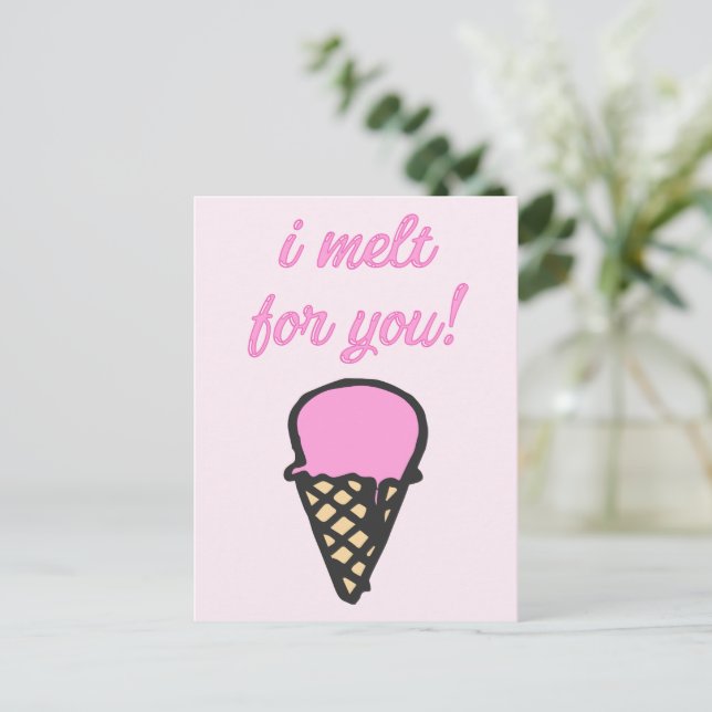Carte Postale Je fond pour vous -Romantique cône de crème glacée (Debout devant)