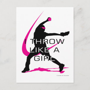 Carte Postale Je lance comme une fille de softball rose
