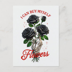 Carte Postale Je peux m'acheter Fleurs Skeleton Main et Rose