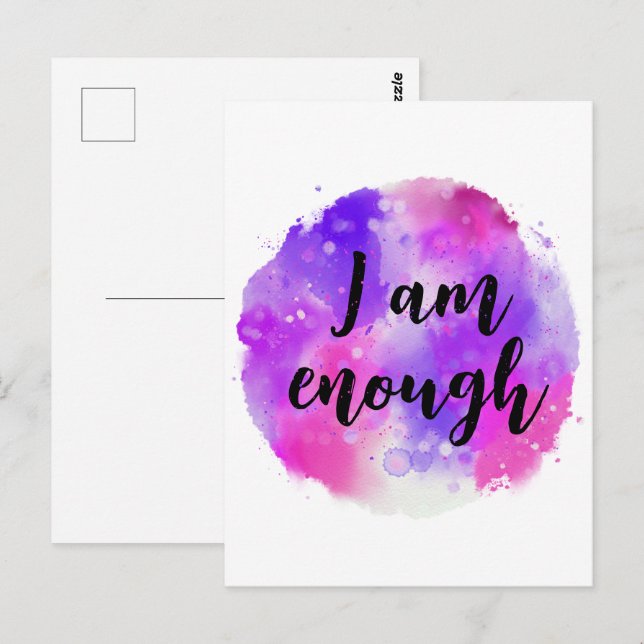 Carte Postale Je Suis Suffisamment Rose Purple Aquarelle Texte S (Devant / Derrière)