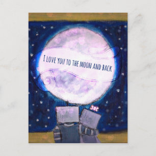 Carte Postale Je T'Aime Aux Robots Lune Et Arrière