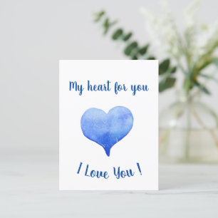 Carte Postale Je t'aime Cœur Bleu Mignon Saint-Valentin  