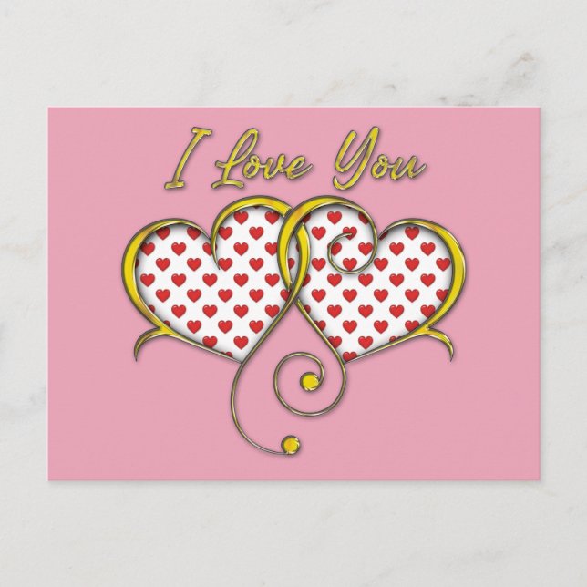 Carte Postale Je t'aime Concevoir des Coeurs d'Or (Devant)