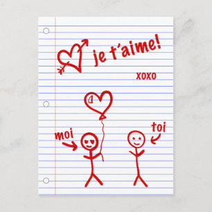 Carte Postale je t'aime croquis de cahier