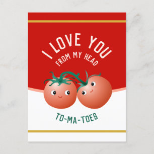 Carte Postale Je t'aime de la tête aux pieds, tomates mignonnes