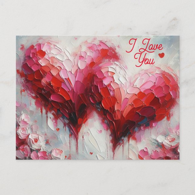 Carte Postale Je T'Aime Deux Coeurs Abstraits Peindre Valentine (Devant)