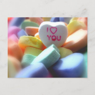 Carte Postale Je t'aime, en bonbon de coeur