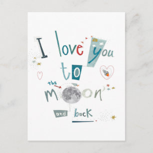 Carte Postale Je t'aime jusqu'à la lune et retour