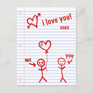Carte Postale je t'aime les croquis en papier carnet