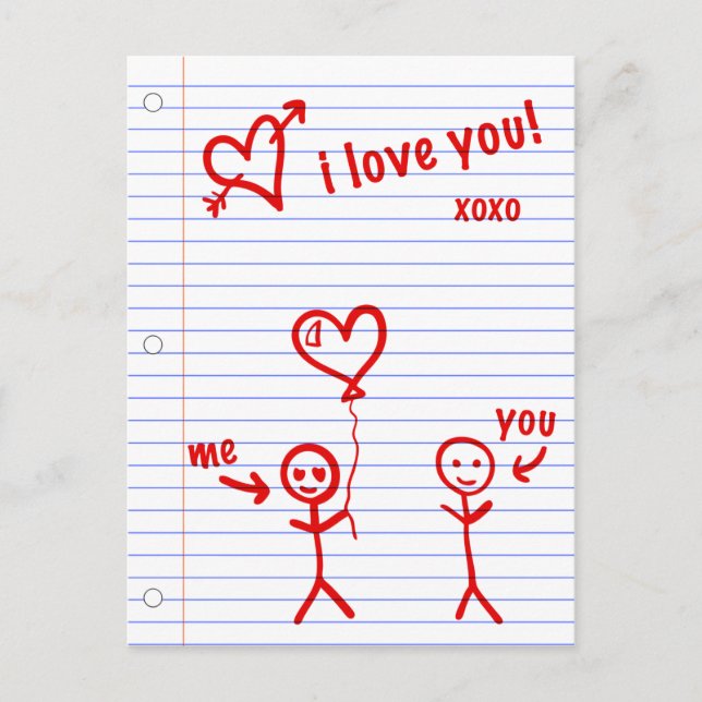Carte Postale je t'aime les croquis en papier carnet (Devant)